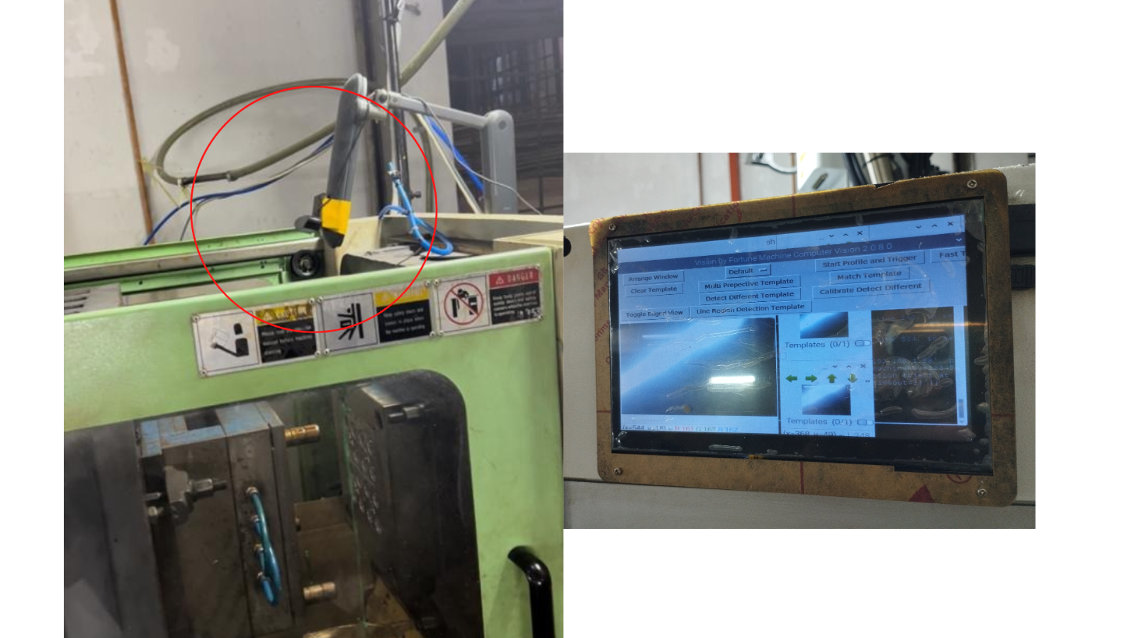 Vision Inspection System (Vision Camera IoT) detecting moulding flaws on the production line